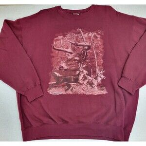 Vintage Lost Creek Deer Buck Nature Graphic Crewneck Sweatshirt Size XL Maroon